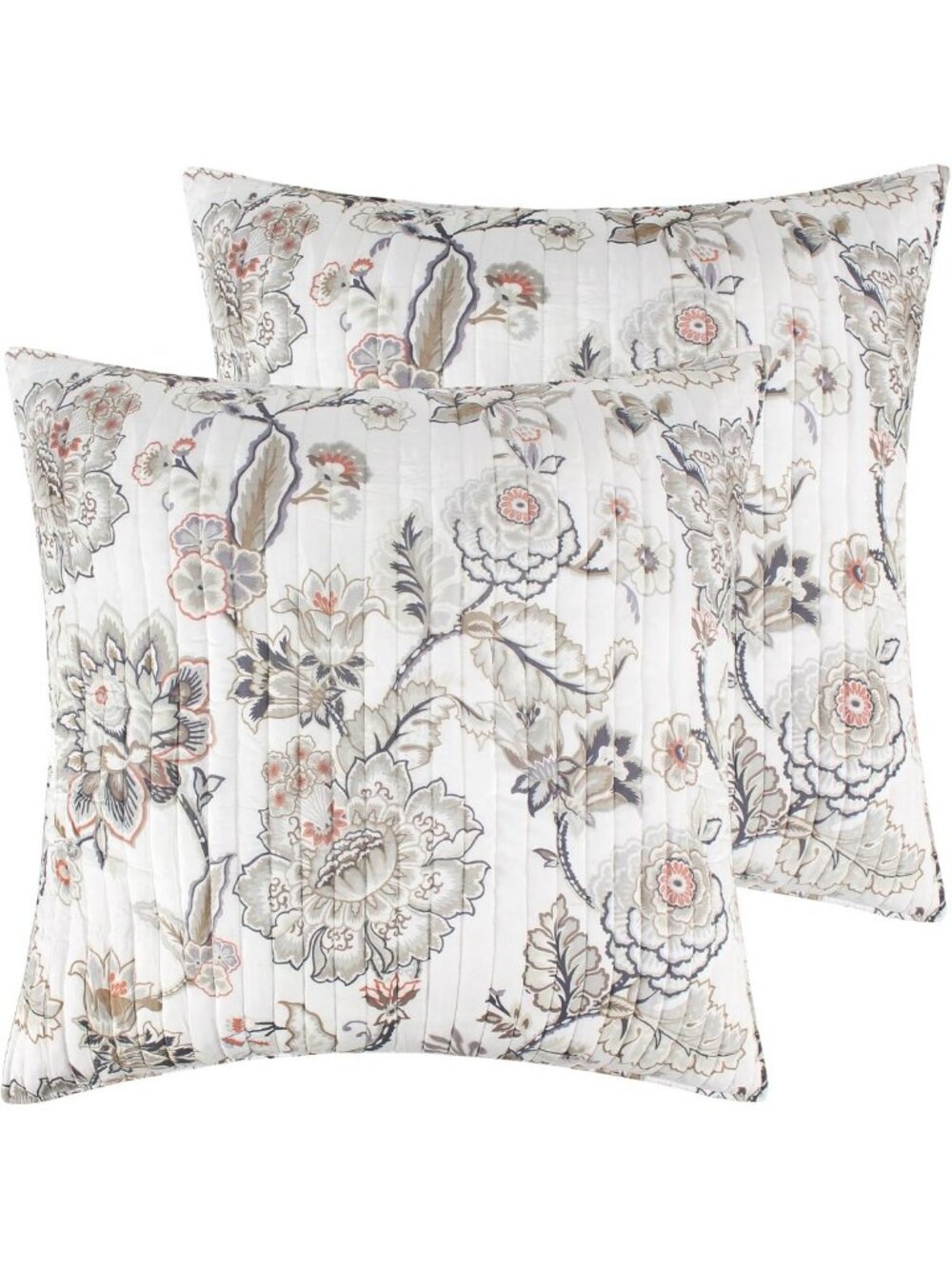 Stylish Euro Sham Set of 2 - Plaid Design in Grey, Taupe, Blush & Cream